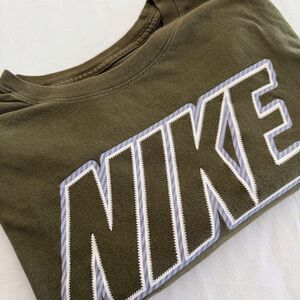 Nike Shirt Men Large Adult Olive Green White Spell Out Crewneck Casual Tee‎